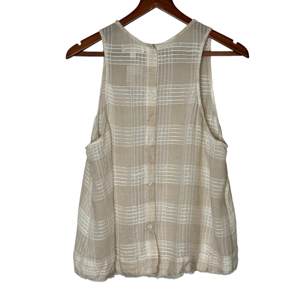 NWT Cloth & Stone Anthropologie Rayon-Linen Oatmeal Plaid Frayed Tank Top Size L - Picture 4 of 12
